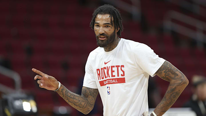Feb 28, 2023; Houston, Texas, USA; Houston Rockets center Willie Cauley-Stein (2) warms up before the game against the Denver Nuggets at Toyota Center. Mandatory Credit: Troy Taormina-Imagn Images Feb 28, 2023; Houston, Texas, USA; Houston Rockets center Willie Cauley-Stein (2) warms up before the game against the Denver Nuggets at Toyota Center. Mandatory Credit: Troy Taormina-Imagn Images