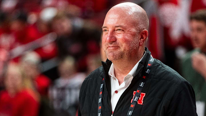 Troy Dannen watches warmups before the game against the UT Rio Grande Valley Vaqueros at Pinnacle Bank Arena. Troy Dannen watches warmups before the game against the UT Rio Grande Valley Vaqueros at Pinnacle Bank Arena.