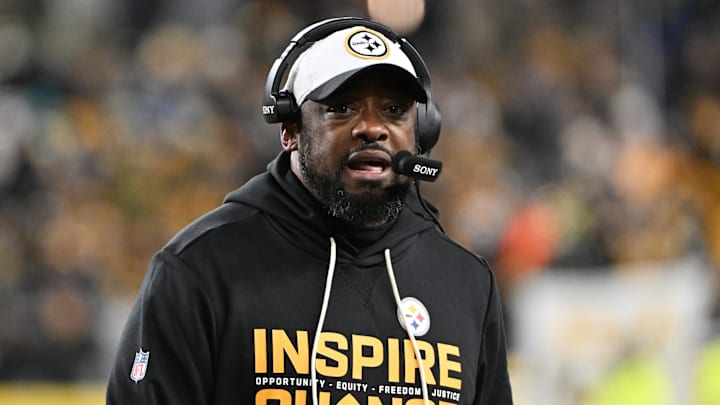 Dec 15, 2025; Pittsburgh, Pennsylvania, USA; Pittsburgh Steelers head coach Mike Tomlin looks on in the first half against the Miami Dolphins at Acrisure Stadium. Mandatory Credit: Barry Reeger-Imagn Images