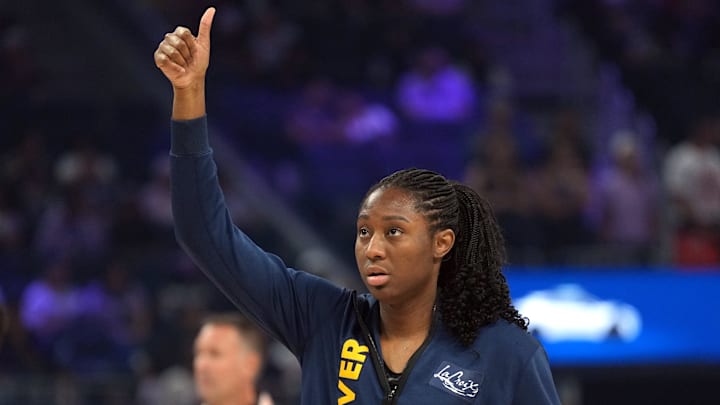 Aug 31, 2025; San Francisco, California, USA; Indiana Fever forward Aliyah Boston (7) before the game against the Golden State Valkyries at Chase Center. Mandatory Credit: Darren Yamashita-Imagn Images