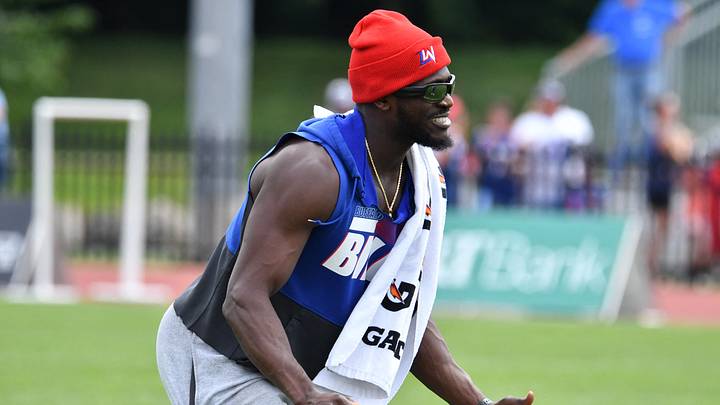 Jul 27, 2022; Pittsford, NY, USA; Buffalo Bills cornerback Tre'Davious White on the field after a training camp session at St. John Fisher University