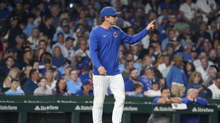 Aug 4, 2025; Chicago, Illinois, USA; Chicago Cubs manager Craig Counsell (11) makes a pitching change during the seventh inning against the Cincinnati Reds at Wrigley Field. Mandatory Credit: David Banks-Imagn Images Aug 4, 2025; Chicago, Illinois, USA; Chicago Cubs manager Craig Counsell (11) makes a pitching change during the seventh inning against the Cincinnati Reds at Wrigley Field. Mandatory Credit: David Banks-Imagn Images