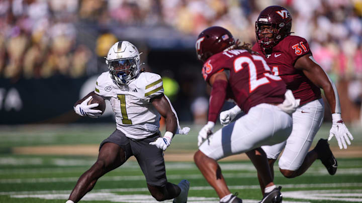 Oct 11, 2025; Atlanta, Ga.; Georgia Tech running back Jamal Haynes (1) runs the ball against Virginia Tech. Oct 11, 2025; Atlanta, Ga.; Georgia Tech running back Jamal Haynes (1) runs the ball against Virginia Tech.