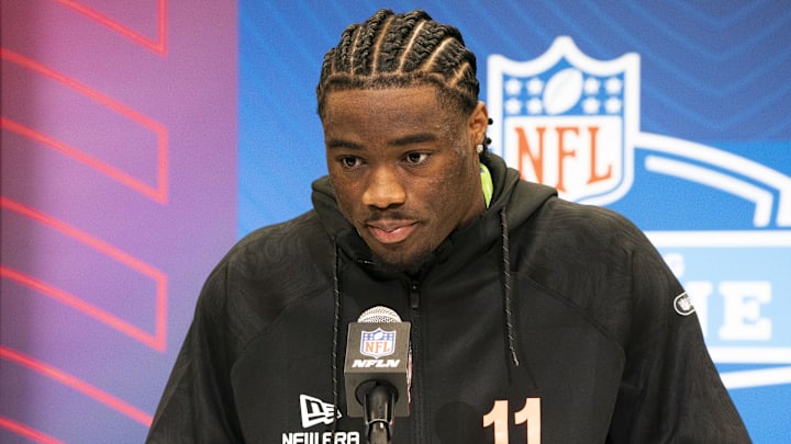 Feb 28, 2025; Indianapolis, IN, USA; Alabama quarterback Jalen Milroe (QB11) talks to the press during the 2025 NFL Combine at Indiana Convention Center. Mandatory Credit: Stephanie Amador Blondet-Imagn Images Feb 28, 2025; Indianapolis, IN, USA; Alabama quarterback Jalen Milroe (QB11) talks to the press during the 2025 NFL Combine at Indiana Convention Center. Mandatory Credit: Stephanie Amador Blondet-Imagn Images
