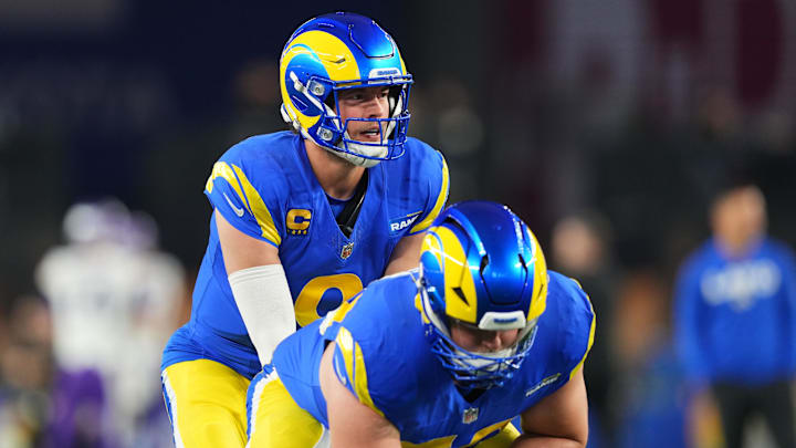 Jan 13, 2025; Glendale, AZ, USA; Los Angeles Rams quarterback Matthew Stafford (9) practices before the NFC wild card game against the Minnesota Vikings at State Farm Stadium. Mandatory Credit: Joe Camporeale-Imagn Images Jan 13, 2025; Glendale, AZ, USA; Los Angeles Rams quarterback Matthew Stafford (9) practices before the NFC wild card game against the Minnesota Vikings at State Farm Stadium. Mandatory Credit: Joe Camporeale-Imagn Images
