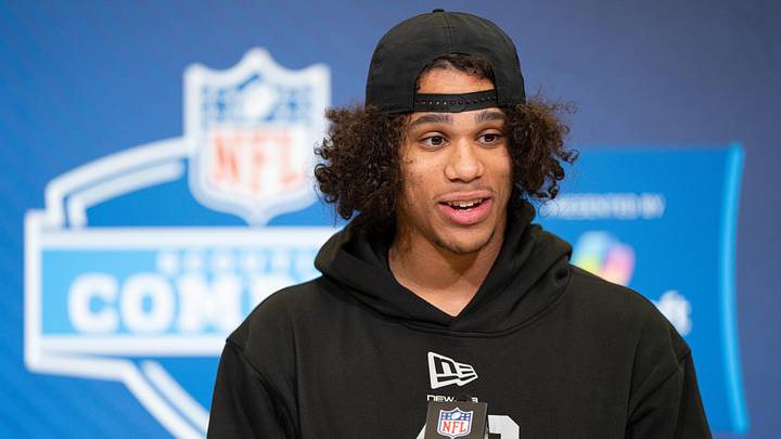 Arizona State wideout Jordyn Tyson (WO40) speaks to members of the media during the NFL Combine at the Indiana Convention Center. Mandatory Credit: Jacob Musselman-Imagn Images Arizona State wideout Jordyn Tyson (WO40) speaks to members of the media during the NFL Combine at the Indiana Convention Center. Mandatory Credit: Jacob Musselman-Imagn Images