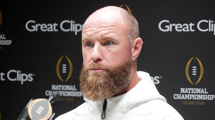 Jan 17, 2026; Miami, Florida, USA; Miami Hurricanes defensive coordinator Corey Hetherman during media day for the 2025 College Football Playoff National Championship at Miami Beach Convention Center. Mandatory Credit: Kirby Lee-Imagn Images
