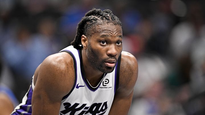 Feb 26, 2026; Dallas, Texas, USA; Sacramento Kings forward Precious Achiuwa (9) looks on during the second half against the Dallas Mavericks at the American Airlines Center. Feb 26, 2026; Dallas, Texas, USA; Sacramento Kings forward Precious Achiuwa (9) looks on during the second half against the Dallas Mavericks at the American Airlines Center.