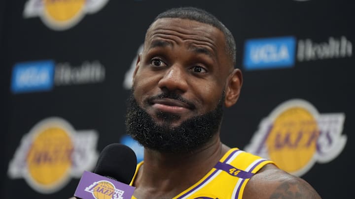 Los Angeles Lakers forward LeBron James (6) during media day at the UCLA Health Training Center.