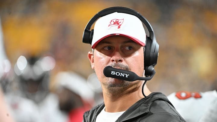 Tampa Bay Buccaneers offensive coordinator Josh Grizzard watches the action against the Pittsburgh Steelers