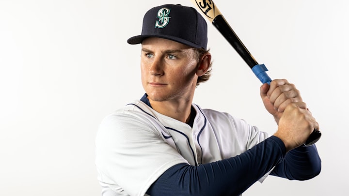 Seattle Mariners infielder Colt Emerson poses for a portrait during media day Feb. 20 at Peoria Sports Complex.