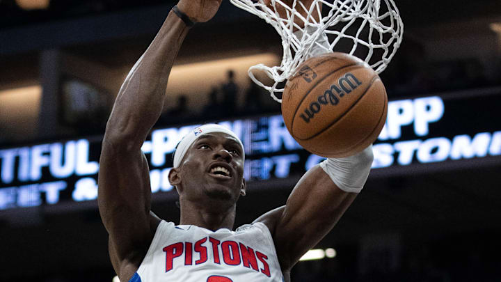 November 20, 2022; Sacramento, California, USA; Detroit Pistons center Jalen Duren (0) during the second quarter against the Sacramento Kings at Golden 1 Center. Mandatory Credit: Kyle Terada-Imagn Images