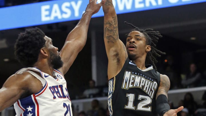 Dec 2, 2022; Memphis, Tennessee, USA; Memphis Grizzlies guard Ja Morant (12) shoots over