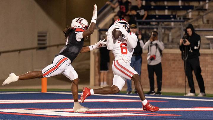 Duncanville's Trenton Yancey makes a catch against Rockwall Heath on November 24, 2025. Duncanville's Trenton Yancey makes a catch against Rockwall Heath on November 24, 2025.