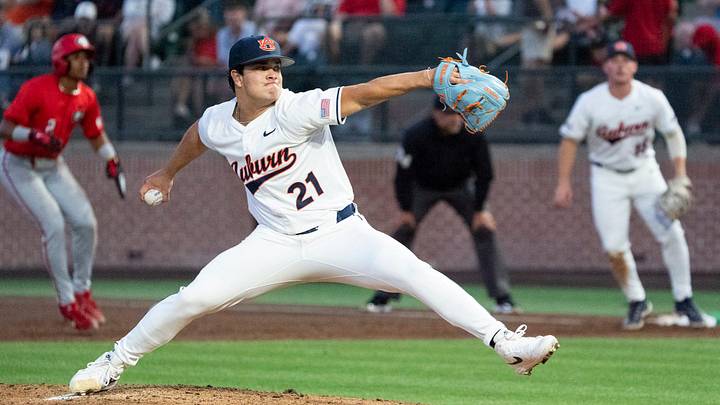 Auburn Tigers' Andreas Alvarez (21) struck out nine and didn't allow a run in the team's SEC Tournament win over Texas A&M.
