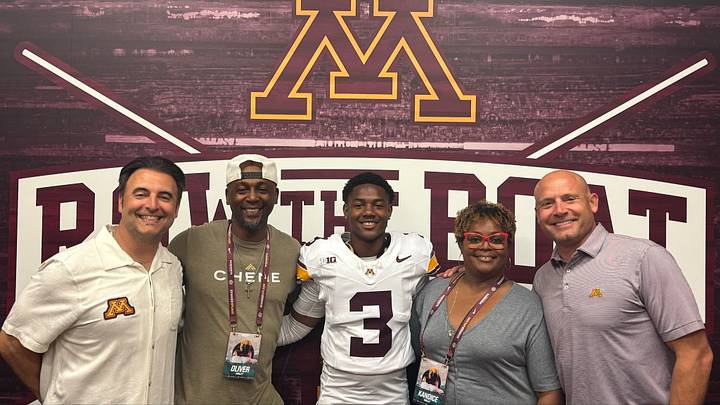 Justin Walley's family with Gophers head coach P.J. Fleck and cornerbacks coach Nick Monroe on his official visit. Justin Walley's family with Gophers head coach P.J. Fleck and cornerbacks coach Nick Monroe on his official visit.