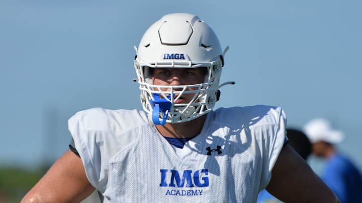Defensive lineman Preston Carey (#99) during practice on Friday, Aug. 2, 2024 on IMG Academy Football Media Day in Bradenton, Florida.