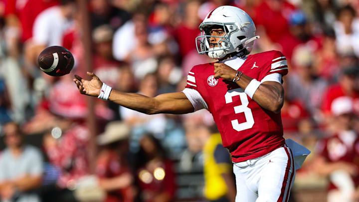 Oklahoma quarterback Michael Hawkins Jr. throws the ball against Kent State.