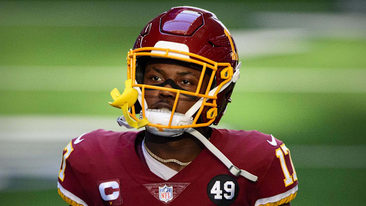 Nov 26, 2020; Arlington, Texas, USA; Washington Football Team wide receiver Terry McLaurin (17) takes the field before the game between the Dallas Cowboys and the Washington Football Team at AT&T Stadium. Mandatory Credit: Jerome Miron-Imagn Images