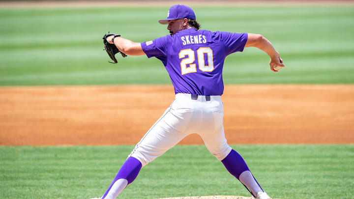 Starting pitcher Paul Skenes 20 on the mound as The LSU Tigers take on Tulane in the first round of the Regionals.