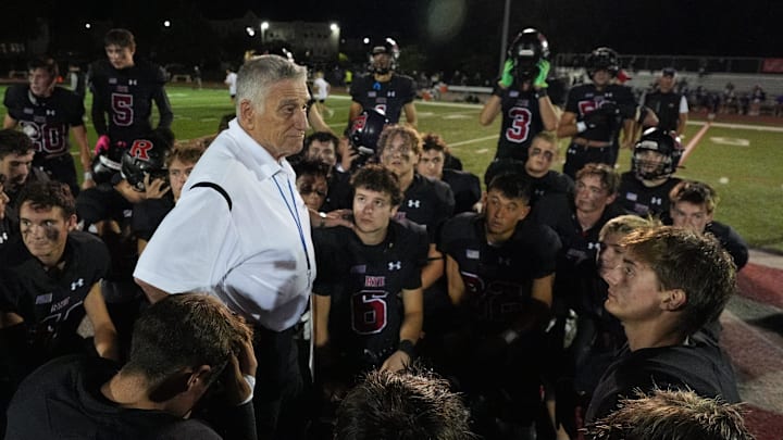 Rye defeated Clarkstown North, 42-28, at Rye High School on Friday. With the victory, Rye head coach Dino Garr notched his 365th win in his 50 years of coaching. Rye defeated Clarkstown North, 42-28, at Rye High School on Friday. With the victory, Rye head coach Dino Garr notched his 365th win in his 50 years of coaching.