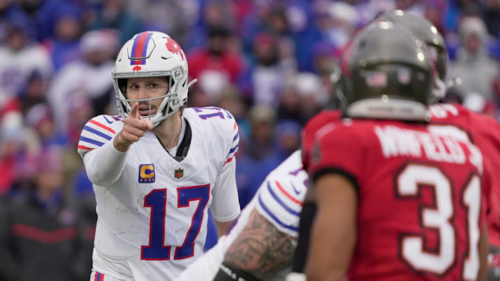 Buffalo Bills quarterback Josh Allen calls out before the snap during second half action against the Tampa Bay Buccaneers on Nov 16, 2025 at Highmark Stadium in Orchard Park. Buffalo Bills quarterback Josh Allen calls out before the snap during second half action against the Tampa Bay Buccaneers on Nov 16, 2025 at Highmark Stadium in Orchard Park.