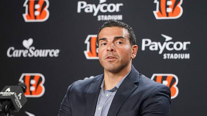Cincinnati Bengals Assistant General Manager Steven Radicevic speaks with media during the 2026 NFL Draft, Saturday, April 25, 2026, at Paycor Stadium in downtown Cincinnati.
