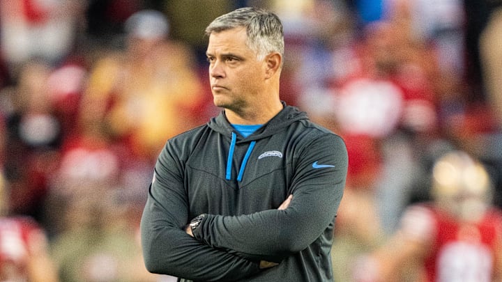 November 13, 2022; Santa Clara, California, USA; Los Angeles Chargers offensive coordinator Joe