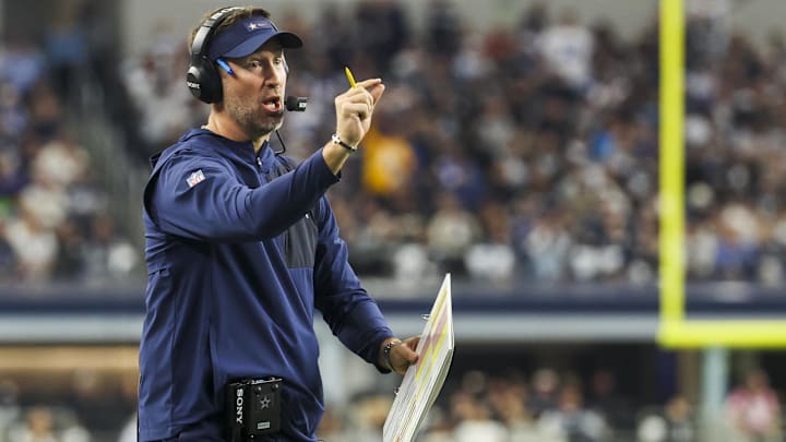 Dallas Cowboys head coach Brian Schottenheimer reacts to a play against the Los Angeles Chargers during the second quarter at AT&T Stadium. Mandatory Credit: Kevin Jairaj-Imagn Images