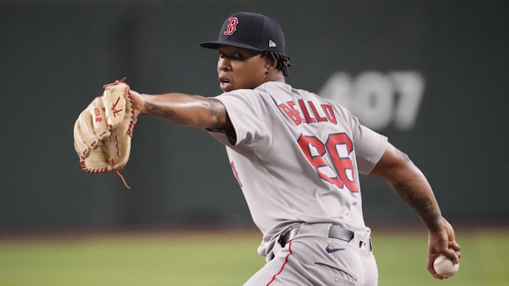 Boston Red Sox pitcher Brayan Bello (66) throws against the Arizona Diamondbacks during the first inning at Chase Field on Sept. 7, 2025. Boston Red Sox pitcher Brayan Bello (66) throws against the Arizona Diamondbacks during the first inning at Chase Field on Sept. 7, 2025.