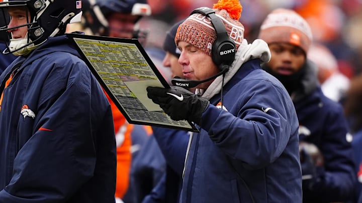 Jan 25, 2026; Denver, CO, USA; Denver Broncos head coach Sean Payton during the first half in the 2026 AFC Championship Game at Empower Field at Mile High. Mandatory Credit: Ron Chenoy-Imagn Images