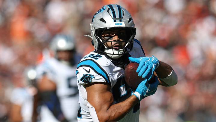 Sep 27, 2026; Cleveland, Ohio, USA; Carolina Panthers tight end Tommy Tremble (82) carries the ball against the Cleveland Browns during the fourth quarter at Huntington Bank Field. Mandatory Credit: Scott Galvin-Imagn Images Sep 27, 2026; Cleveland, Ohio, USA; Carolina Panthers tight end Tommy Tremble (82) carries the ball against the Cleveland Browns during the fourth quarter at Huntington Bank Field. Mandatory Credit: Scott Galvin-Imagn Images