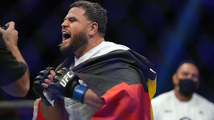 Dec 11, 2021; Las Vegas, Nevada, USA; Tai Tuivasa is declared the winner by knockout against Agusto