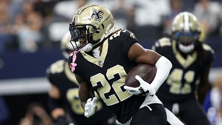 Sep 15, 2024; Arlington, Texas, USA; New Orleans Saints wide receiver Rashid Shaheed (22) runs against the Dallas Cowboys in the first quarter at AT&T Stadium. Mandatory Credit: Tim Heitman-Imagn Images