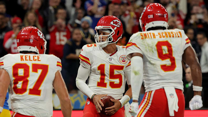 Sep 5, 2025; Sao Paulo, BRAZIL; Kansas City Chiefs quarterback Patrick Mahomes (15) in the second half during a NFL game at Corinthians Arena. Mandatory Credit: Amanda Perobelli/Reuters via Imagn Images Sep 5, 2025; Sao Paulo, BRAZIL; Kansas City Chiefs quarterback Patrick Mahomes (15) in the second half during a NFL game at Corinthians Arena. Mandatory Credit: Amanda Perobelli/Reuters via Imagn Images