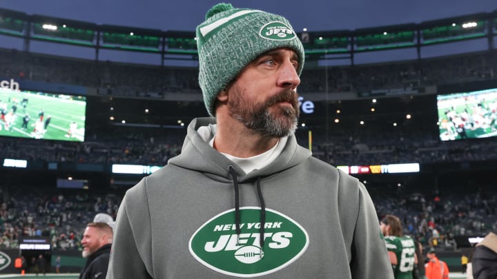 Dec 24, 2023; East Rutherford, New Jersey, USA; New York Jets quarterback Aaron Rodgers