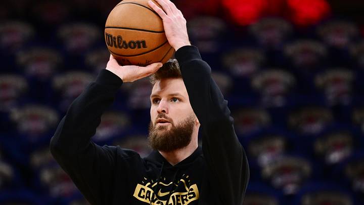 May 11, 2026; Cleveland, Ohio, USA; Cleveland Cavaliers forward Dean Wade (32) warms up before game four between the Cavaliers and the Detroit Pistons in the second round of the 2026 NBA Playoffs at Rocket Arena. Mandatory Credit: Ken Blaze-Imagn Images