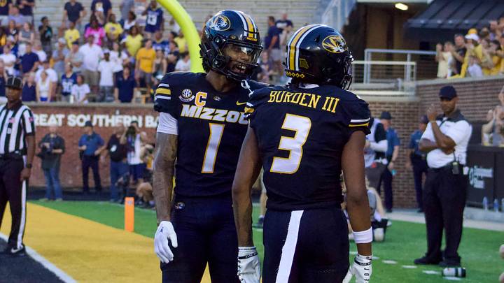 Aug. 29, 2024: Wide receivers Theo Wease Jr. and Luther Burden III celebrate in the end zone following a touchdown. Aug. 29, 2024: Wide receivers Theo Wease Jr. and Luther Burden III celebrate in the end zone following a touchdown.