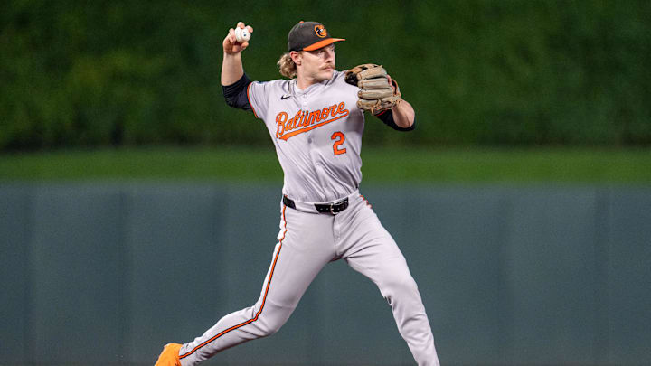 Sep 27, 2024; Minneapolis, Minnesota, USA; Baltimore Orioles shortstop Gunnar Henderson (2) throws out Minnesota Twins shortstop Carlos Correa (4) in the sixth inning at Target Field. Sep 27, 2024; Minneapolis, Minnesota, USA; Baltimore Orioles shortstop Gunnar Henderson (2) throws out Minnesota Twins shortstop Carlos Correa (4) in the sixth inning at Target Field.
