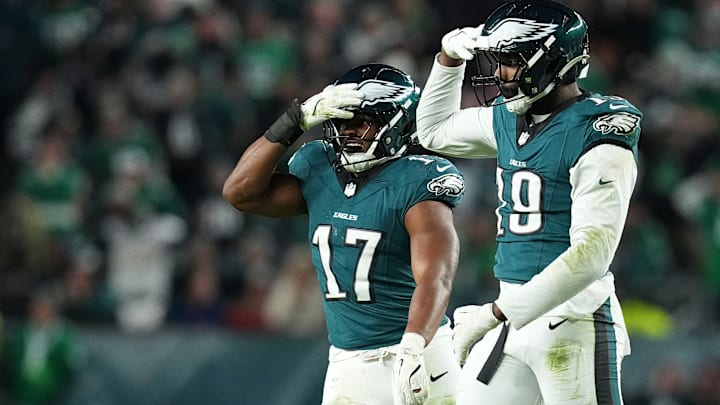 Josh Sweat #19, Nakobe Dean #17. Philadelphia Eagles