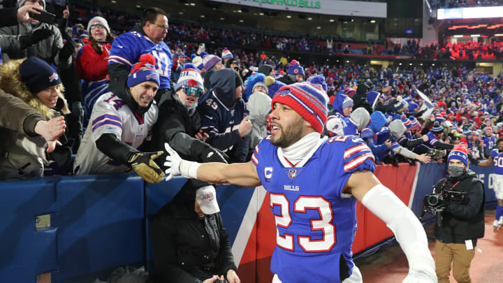 Bills safety Micah Hyde celebrates with fans after beating the Jets 27-10.

Ag3i4701