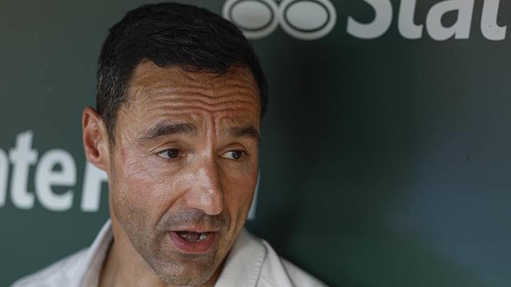 Jul 3, 2025: Cleveland Guardians president of baseball operations Chris Antonetti speaks before a baseball game between the Chicago Cubs and Cleveland Guardians at Wrigley Field. 