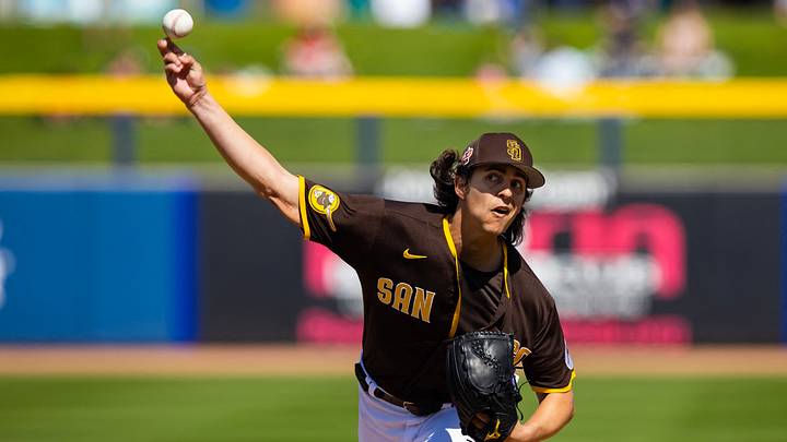 Mar 8, 2023; Peoria, Arizona, USA; San Diego Padres pitcher Brent Honeywell Jr. against the Cincinnati Reds during a spring training game at Peoria Sports Complex. Mandatory Credit: Mark J. Rebilas-USA TODAY Sports