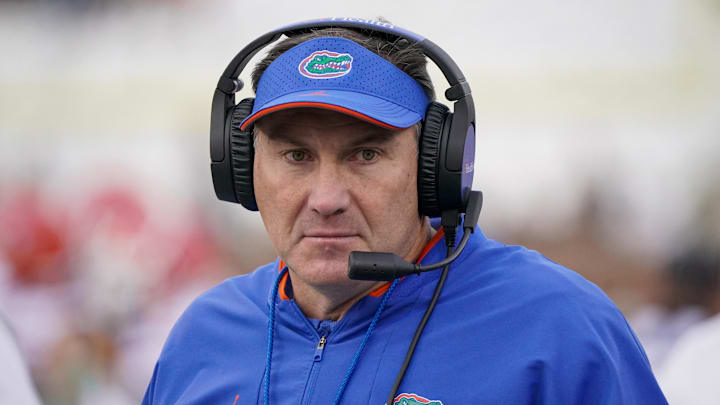 Former Florida Gators head coach Dan Mullen on the sidelines against the Missouri Tigers during the first half at Faurot Field at Memorial Stadium. 