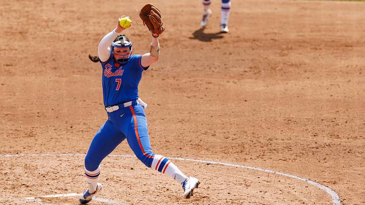 May 16, 2026; Gainesville, FL, USA; Florida Gators pitcher Keagan Rothrock (7) pitches the ball against the Georgia Tech Yellow Jackets during the third inning at Katie Seashole Pressly Stadium. Mandatory Credit: Matt Pendleton-Imagn Images