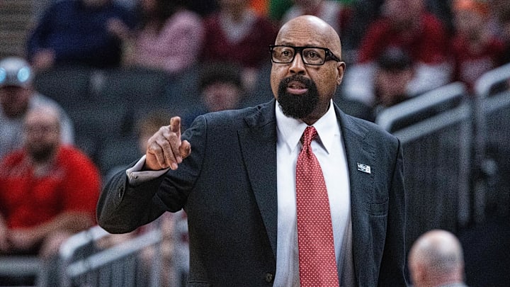 Mar 13, 2025; Indianapolis, IN, USA; Indiana Hoosiers head coach Mike Woodson in the first half against the Oregon Ducks at Gainbridge Fieldhouse. Mandatory Credit: Trevor Ruszkowski-Imagn Images