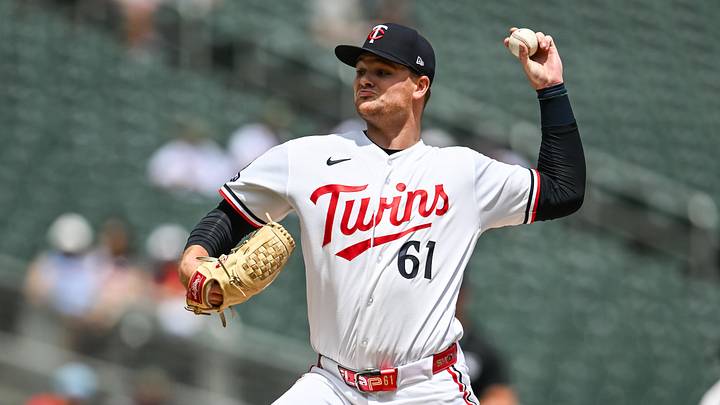 Jun 28, 2026; Minneapolis, Minnesota, USA;  Minnesota Twins pitcher Connor Prielipp (61) throws a pitch against the Colorado Rockies during the first inning at Target Field. Mandatory Credit: Jeffrey Becker-Imagn Images
