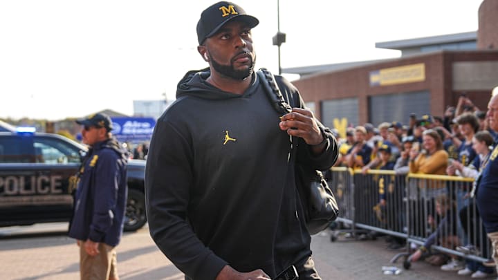 Michigan head coach Sherrone Moore arrives ahead of the Washington game at Michigan Stadium in Ann Arbor on Saturday, Oct. 18, 2025. Michigan head coach Sherrone Moore arrives ahead of the Washington game at Michigan Stadium in Ann Arbor on Saturday, Oct. 18, 2025.