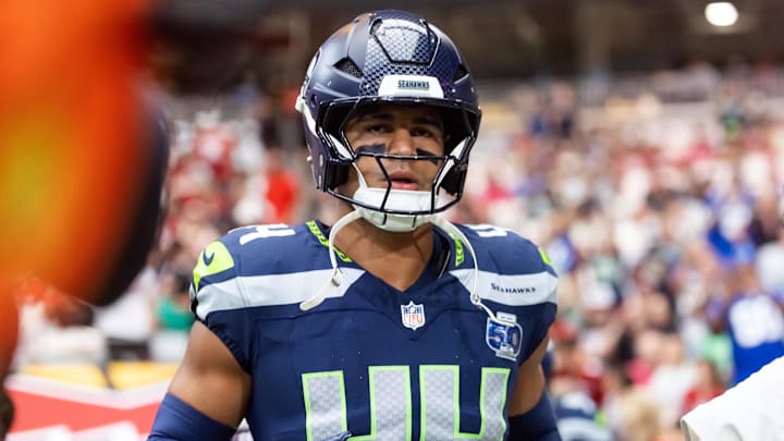 Sep 25, 2025; Glendale, Arizona, USA; Seattle Seahawks linebacker Chazz Surratt (44) against the Arizona Cardinals at State Farm Stadium. Mandatory Credit: Mark J. Rebilas-Imagn Images