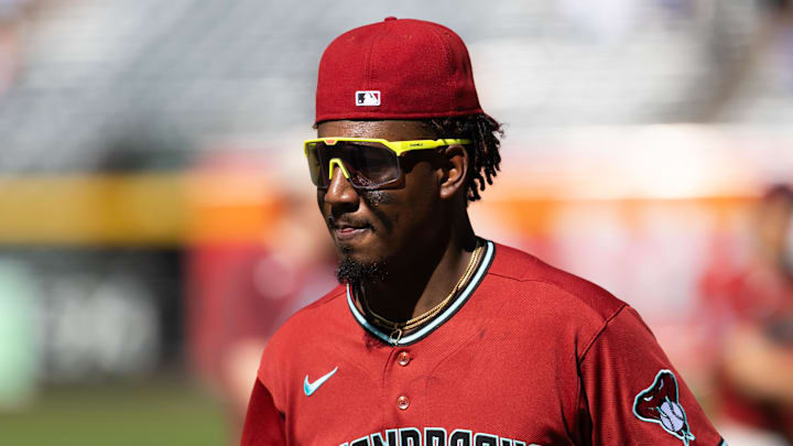Apr 1, 2026; Phoenix, Arizona, USA; Arizona Diamondbacks shortstop Geraldo Perdomo against the Detroit Tigers at Chase Field. Mandatory Credit: Mark J. Rebilas-Imagn Images